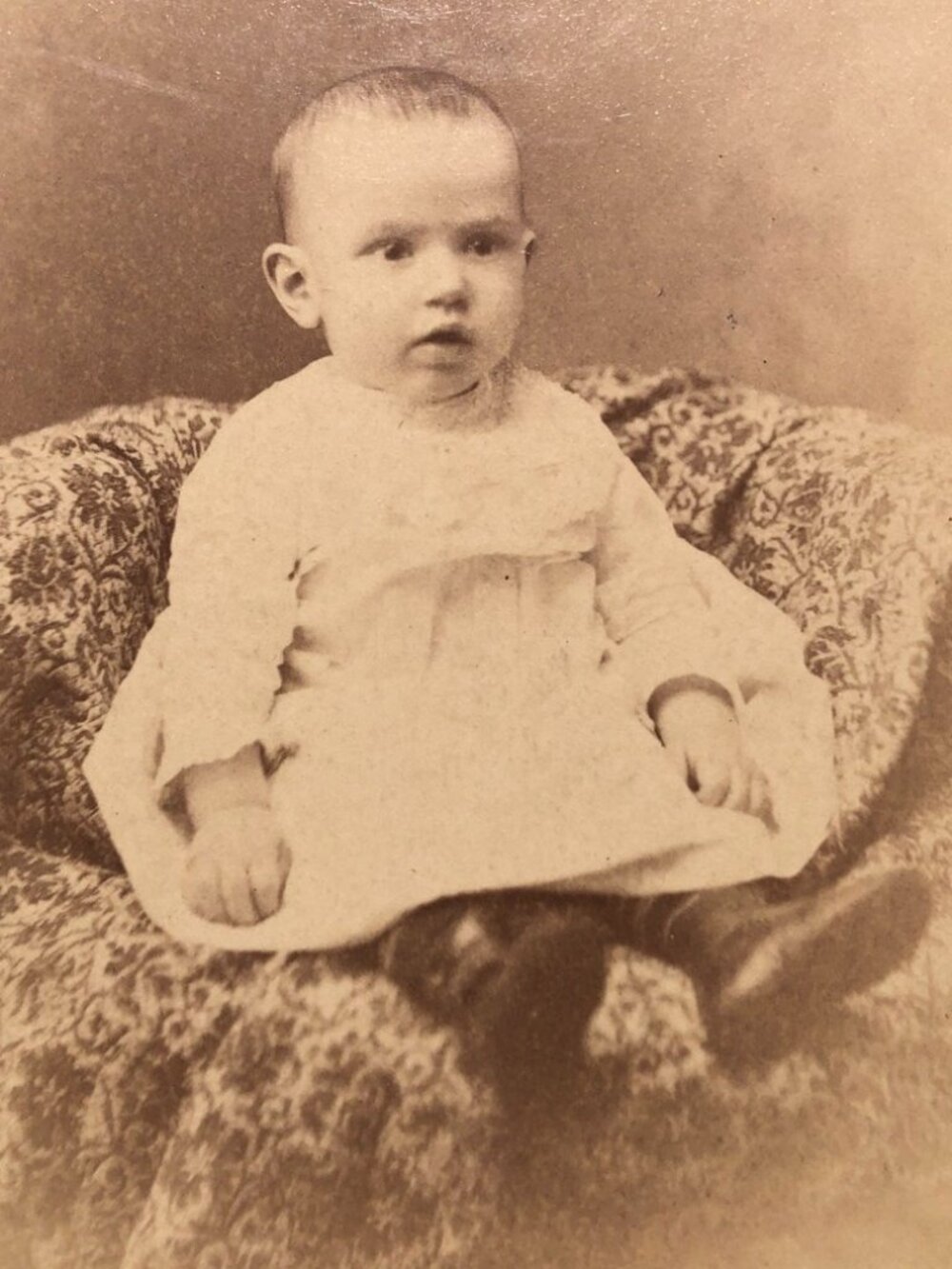 1890s Antique Cabinet Card Baby Portrait Fred Powell DeMott Studio Hempstead NY
